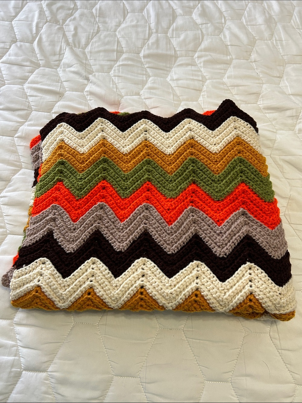 Handmade Chevron Knit Throw/blanket in Beautiful Fall Multi Colors 62”x35”